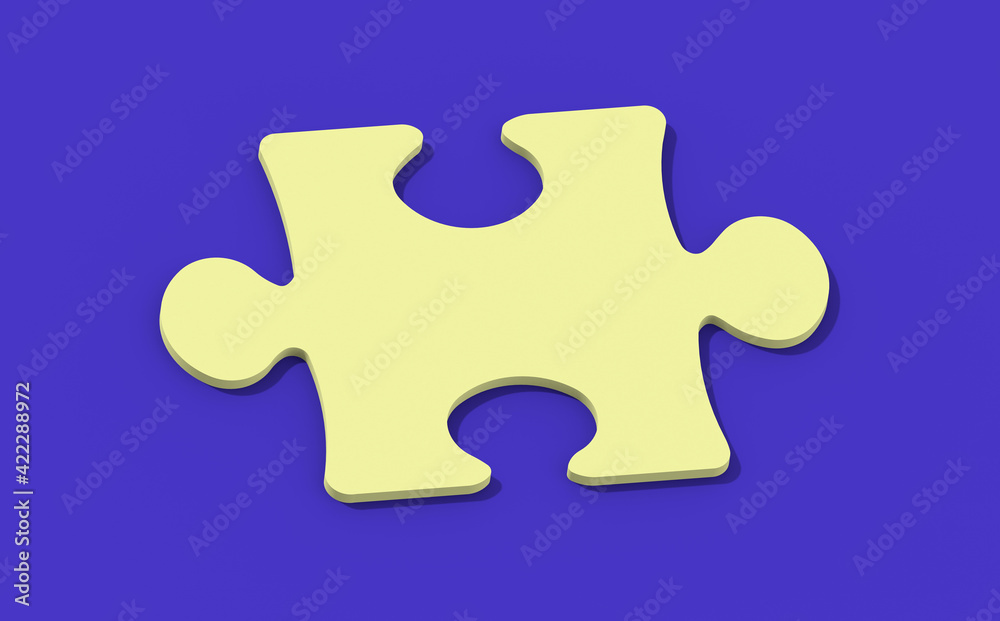 3d rendering. 3D image. yellow puzzle element on blue background 3d rendering. 3D image. yellow puzzle element on blue background