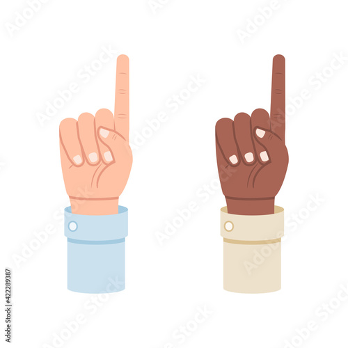 White and black hand pointing finger, first vector illustration isolated on white background
