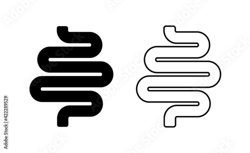 Intestine icon. Gut icon. Digestion in bowel. Constipation, diarrhea, inflammation in intestine. Symbol of healthy of stomach and colon. Digestive system of body. Pictogram for colitis, pain. Vector