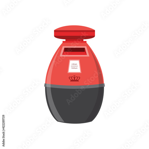 Red street mail box of royal post services, flat vector illustration isolated.