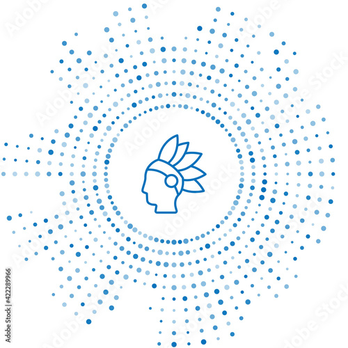 Blue line Native American Indian icon isolated on white background. Abstract circle random dots. Vector
