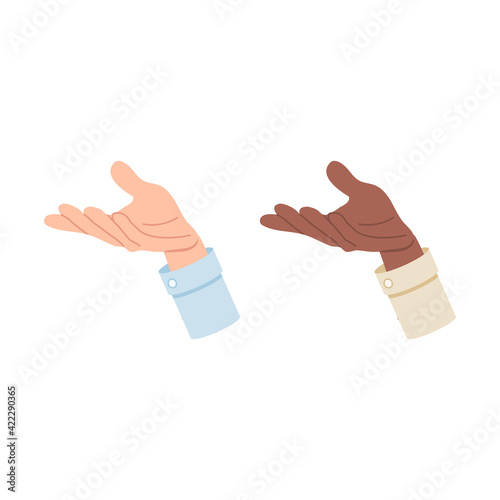 White and black hand is pointing or holding vector illustration isolated on white background