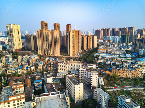 Aerial photography of Nanning city, Guangxi, China, old city buildings and high-rise buildings