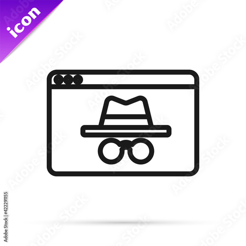 Black line Browser incognito window icon isolated on white background. Vector