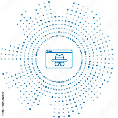 Blue line Browser incognito window icon isolated on white background. Abstract circle random dots. Vector