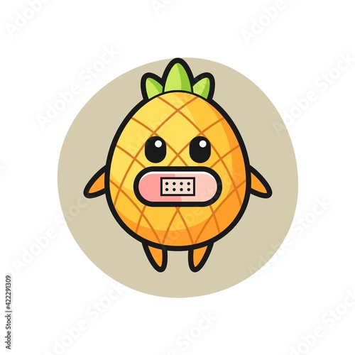 Cartoon Illustration of pineapple with tape on mouth