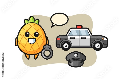 Cartoon mascot of pineapple as a police