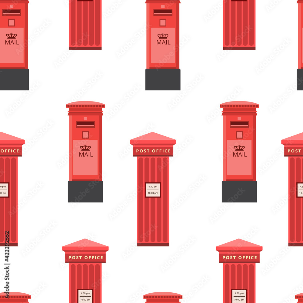 custom made wallpaper toronto digitalSeamless pattern with vintage red post office mail box flat vector illustration.