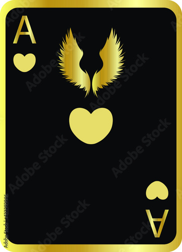 black heart card with golden edges and golden wings