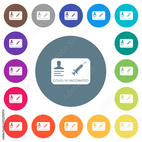 Covid 19 vaccinated flat white icons on round color backgrounds