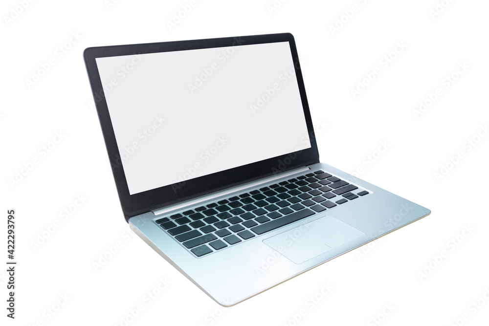 Laptop computer with white blank screen on white background. Laptop computer with white blank screen on white background.