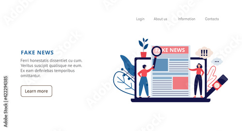 Online fake news and disinformation website banner flat vector illustration.