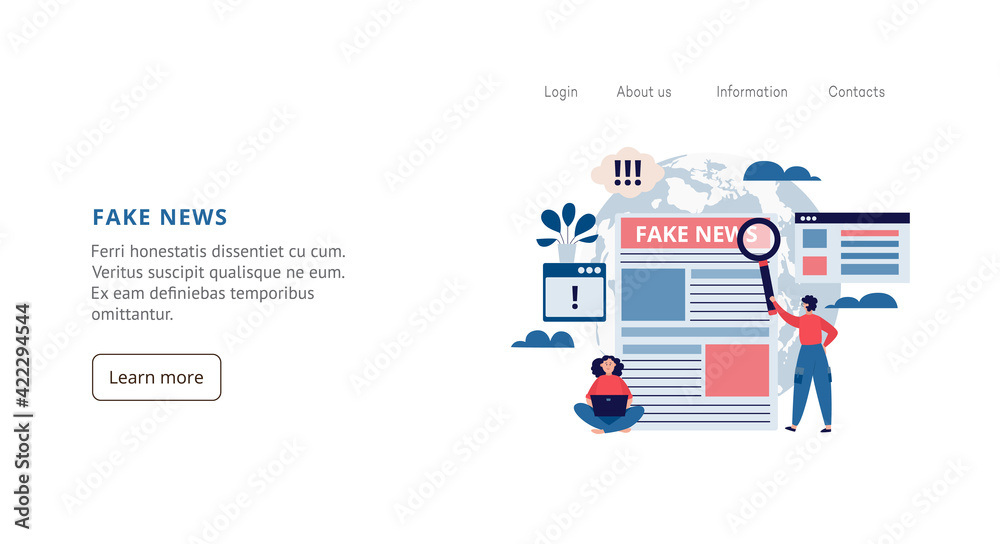 Fake news concept of web site banner with tiny people, flat vector illustration.