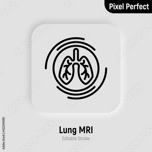 Human lungs MRI scan thin line icon. Medical equipment for oncology detection. Pixel perfect, editable stroke. Vector illustration.survey.