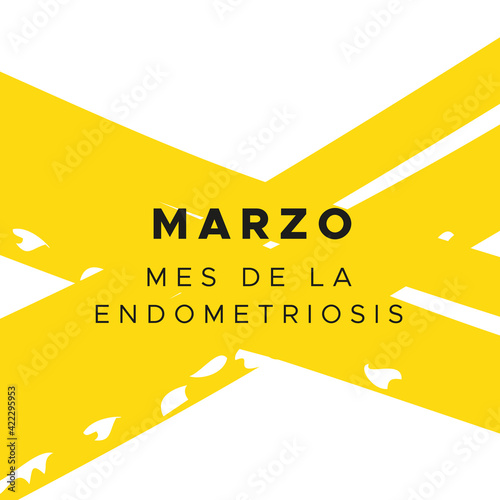 Endometriosis Awareness Month. March. Yellow color. Spanish: Mes de la Endometriosis. Marzo. Vector illustration, flat design