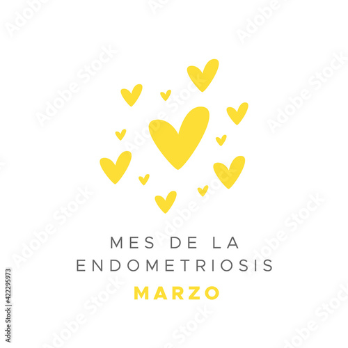 Endometriosis Awareness Month. March. Yellow color. Spanish: Mes de la Endometriosis. Marzo. Vector illustration, flat design