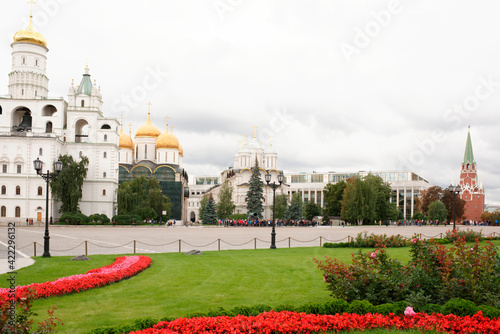   Kremlin.View of the cathedrals.Tourists visiting the sights