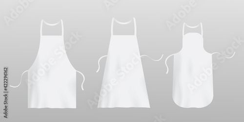 Template of white blank chef aprons, realistic vector illustration isolated.