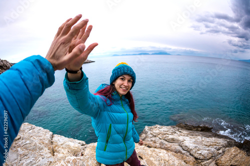 Girl gives a high five