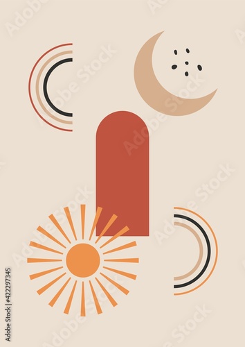 Abstract poster. Boho contemporary background bohemian aesthetic, mid century minimalist wall decor. Vector illustration