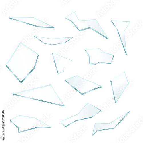 Set of realistic transparent broken shatters glass a vector 3d illustration.