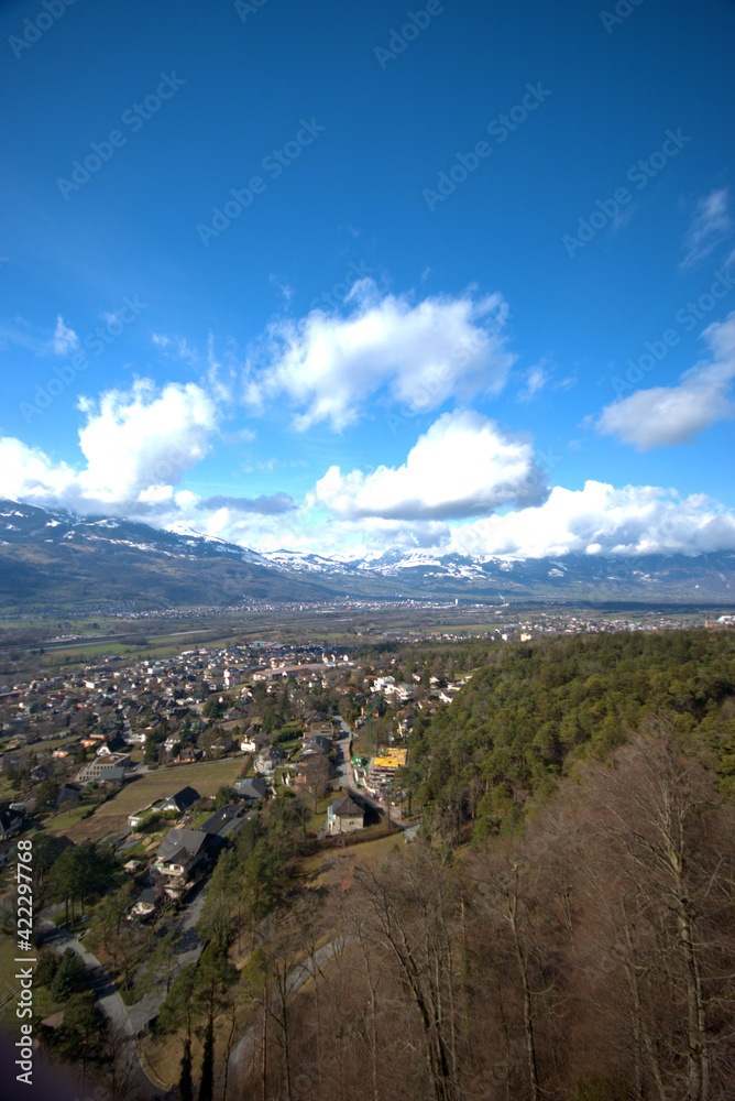 View over the rhine valley in Vaduz in Liechtenstein 17.2.2021