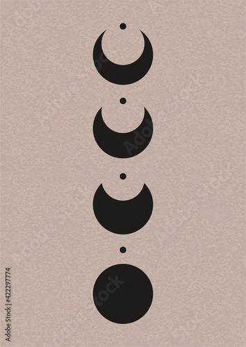 Moon phases poster. Mid century lunar minimalist art decor, magic contemporary print. Vector design