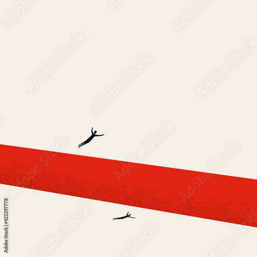 Business overcome challenge vector concept. Symbol of motivation, ambition. Businessman flying. Minimal illustration