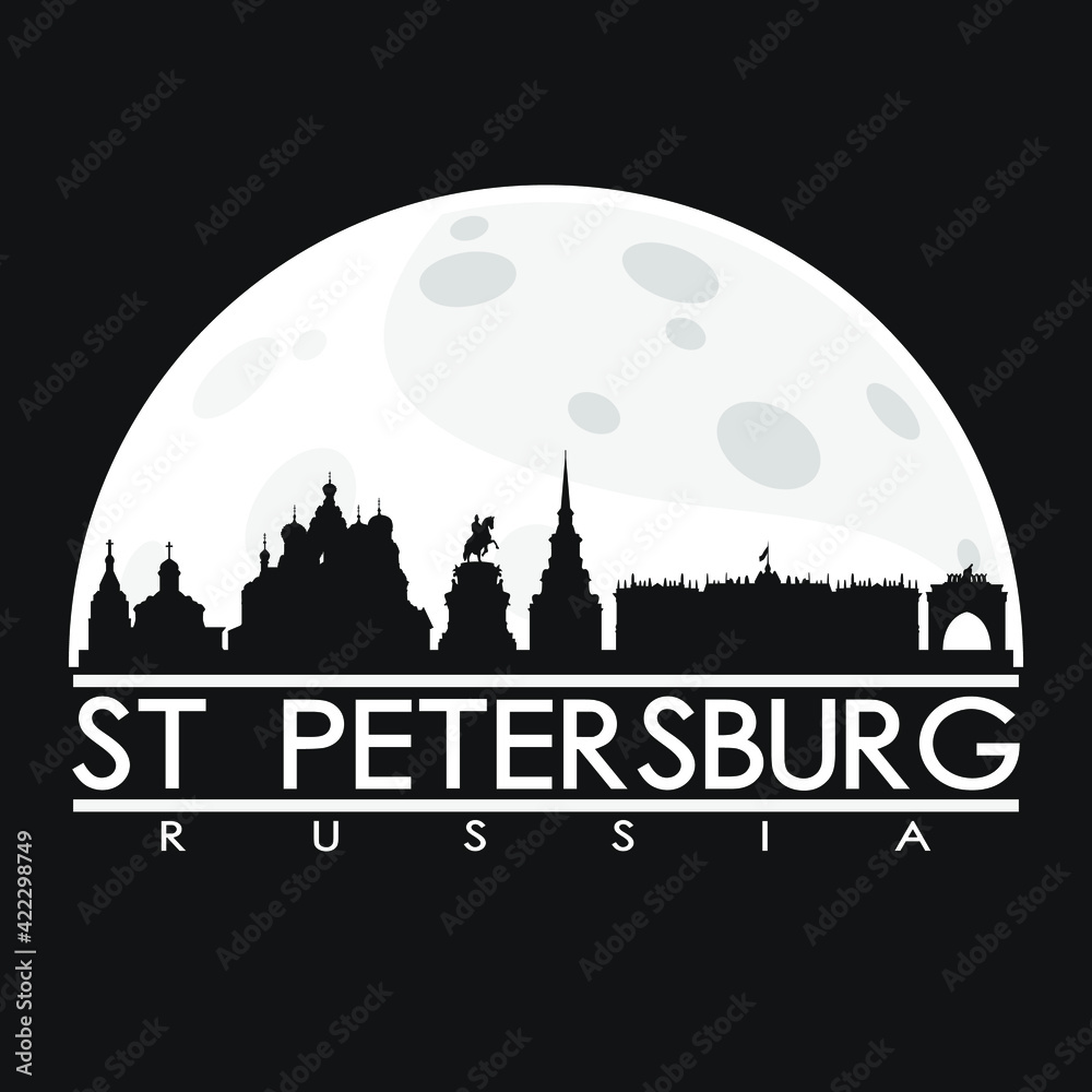 Fototapeta premium St Petersburg Russia Full Moon Night Skyline Silhouette Design City Vector Art Background Illustration.