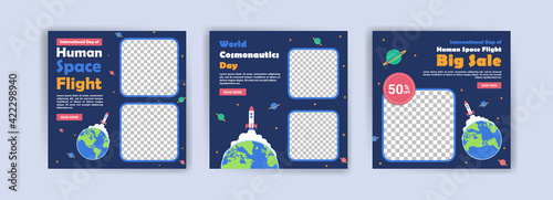 International Day of Human Space Flight. World cosmonautics day. Banners vector for social media ads, web ads, business messages, discount flyers and big sale banner.
