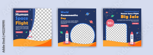 International Day of Human Space Flight. World cosmonautics day. Banners vector for social media ads, web ads, business messages, discount flyers and big sale banner.