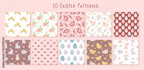 Easter pastel boho kids seamless pattern or digital paper bundle