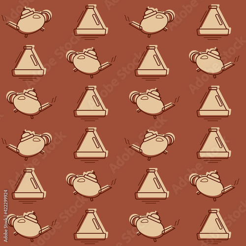 vector pattern with a teapot and tajine on the theme of Morocco on a terracotta background