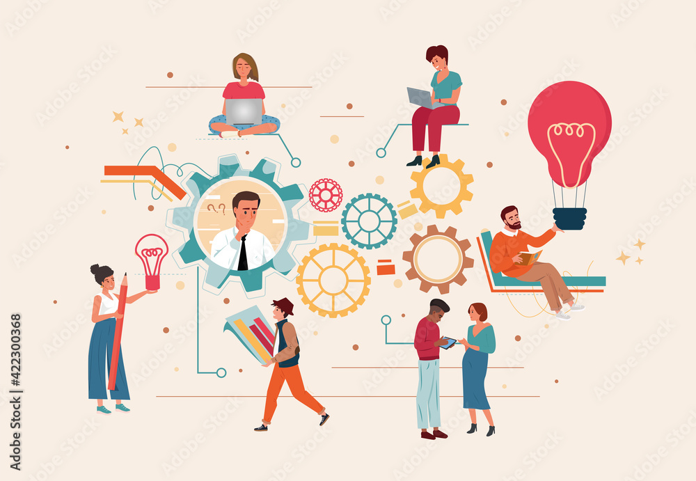 Creative thinking abstract concept vector illustration. Startup accelerator, team brainstorming, idea management, project management, startup collaboration, find solution. Team communication, teamwork