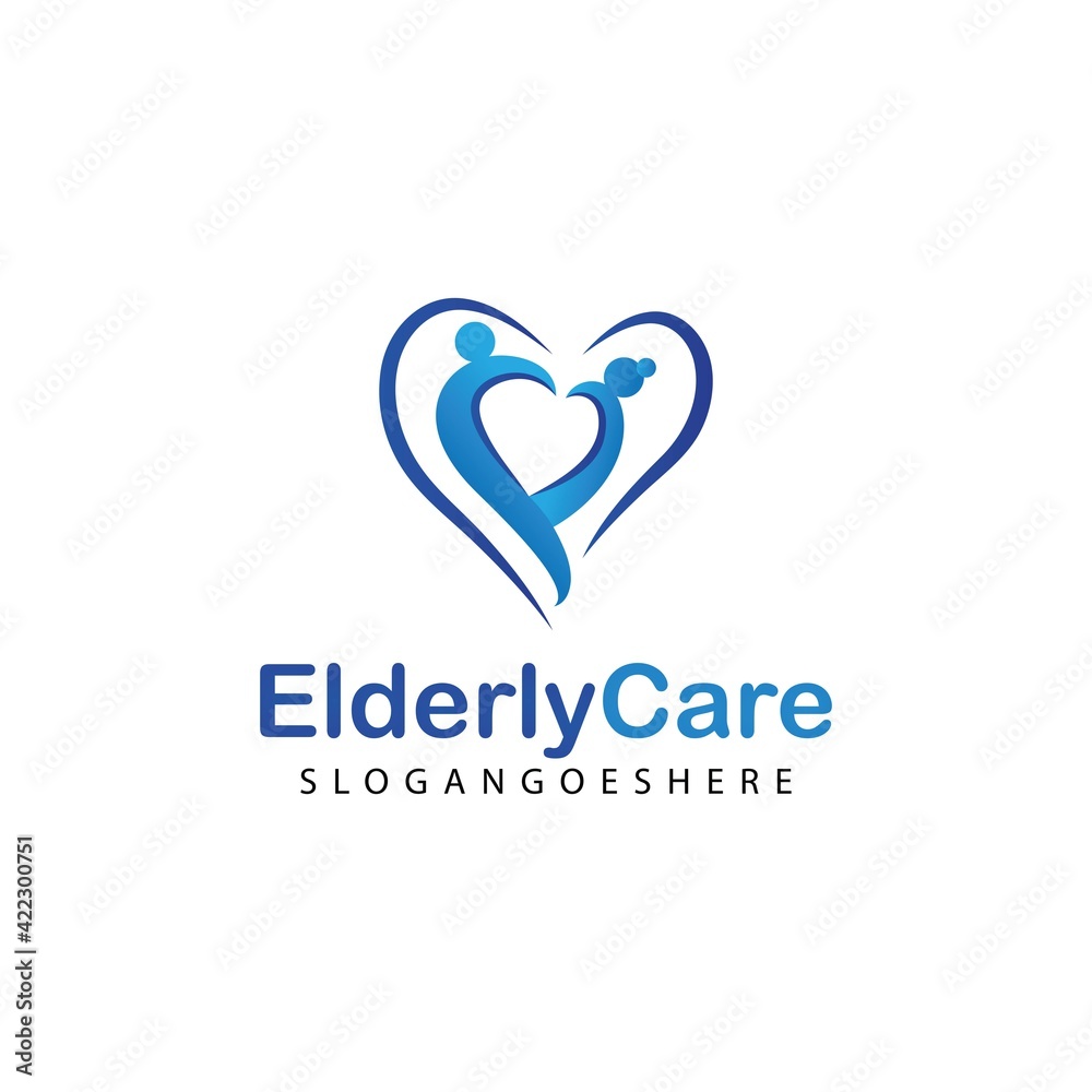 Elderly healthcare heart shaped logo. Nursing home sign