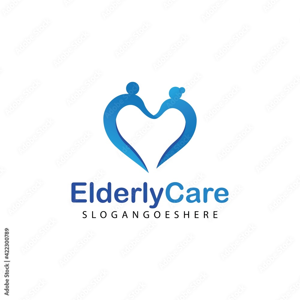 Elderly healthcare heart shaped logo. Nursing home sign Elderly healthcare heart shaped logo. Nursing home sign