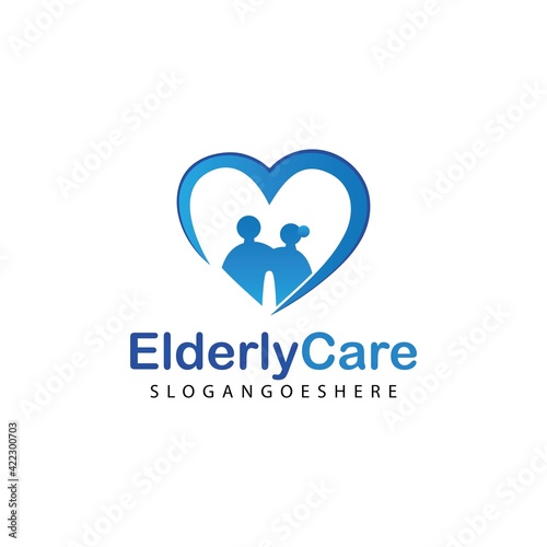 Elderly healthcare heart shaped logo. Nursing home sign
