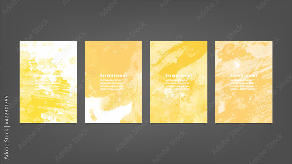 Set of yellow vector watercolor backgrounds for poster, brochure or flyer, Bundle of watercolor posters, flyers or cards. Banner template.
