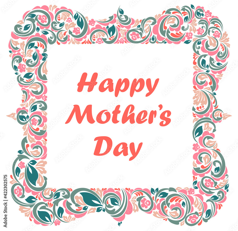 Mother day greeting card with beautiful floral frame vector vintage elegant classic style design.