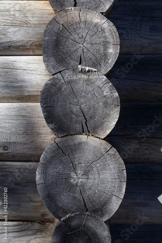 ends of a log house of a wooden house