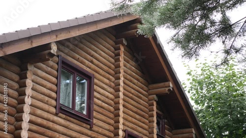 Beautiful European house made of natural wood and timber.