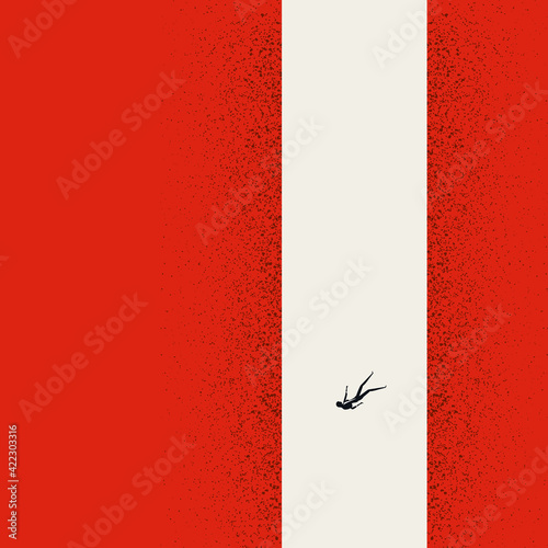 Depression and anxiety vector concept with woman falling down abyss. Symbol of personal crisis. Minimal illustration