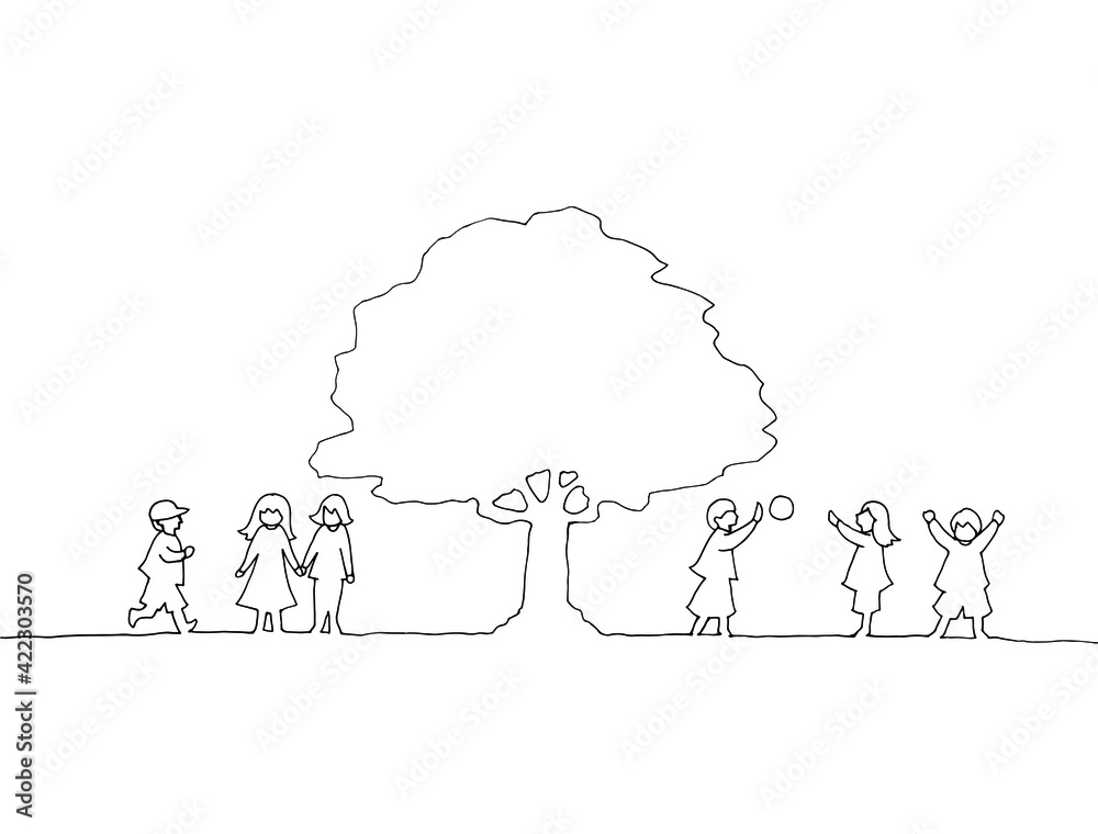木の下で遊ぶ子どもたち 線画イラスト Stock Vector Adobe Stock 木の下で遊ぶ子どもたち 線画イラスト Stock Vector Adobe Stock