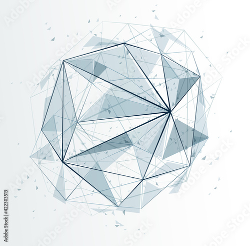 Mesh object fractal design with connected lines vector abstract background, low poly polygonal elements in 3D perspective, science and technology theme.
