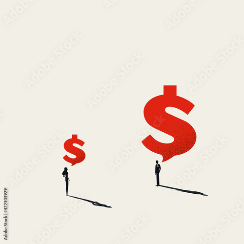 Business gender pay gap and inequality vector concept. Symbol of discrimination in salary. Minimal illustration.