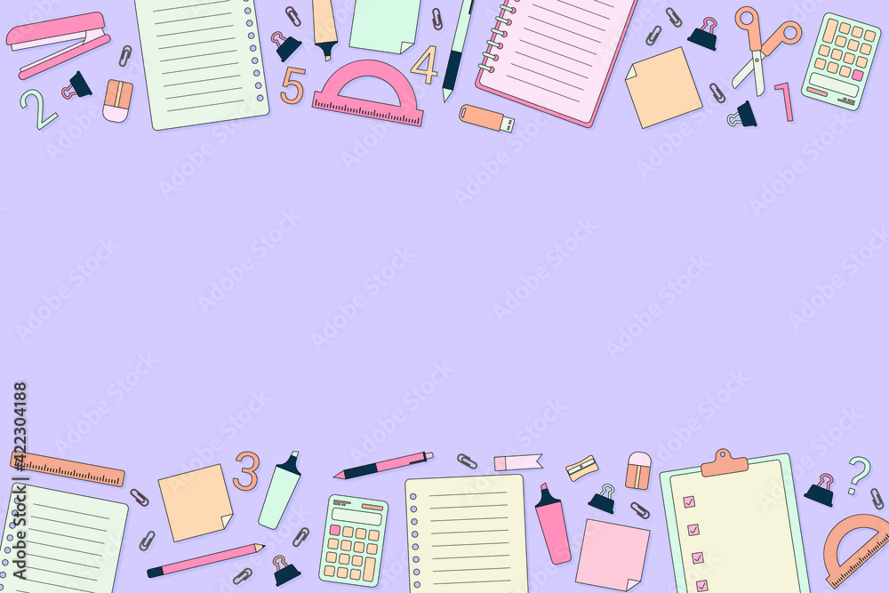 Cute Stationery Elements With Pastel Color Background Back to School Illustration