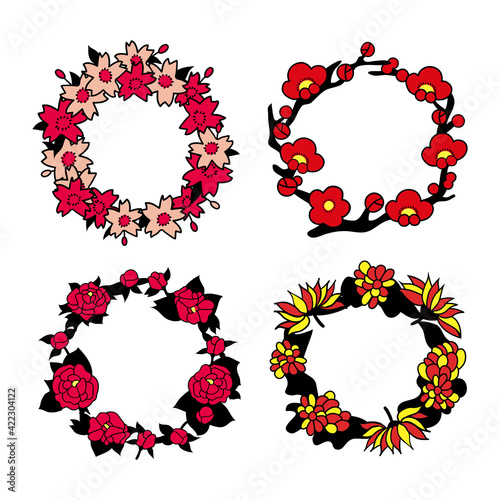 [Vector] wreaths of four kinds of flowers in flower playing card illustrations (hwatu)