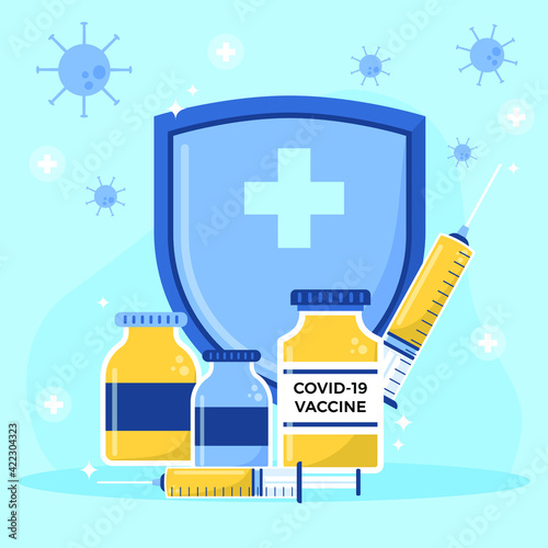 Flat hand drawn corona virus vaccine illustration