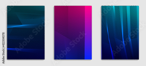Linear vector minimal trendy brochures set design, cover templates, geometric halftone gradient. For Banners, Placards, Posters, Flyers. Beautiful and special, pattern texture.