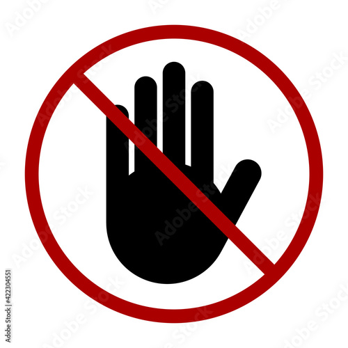 Stop Hand Block Round Sign or Adblock or Do Not Enter Icon. Vector Image.